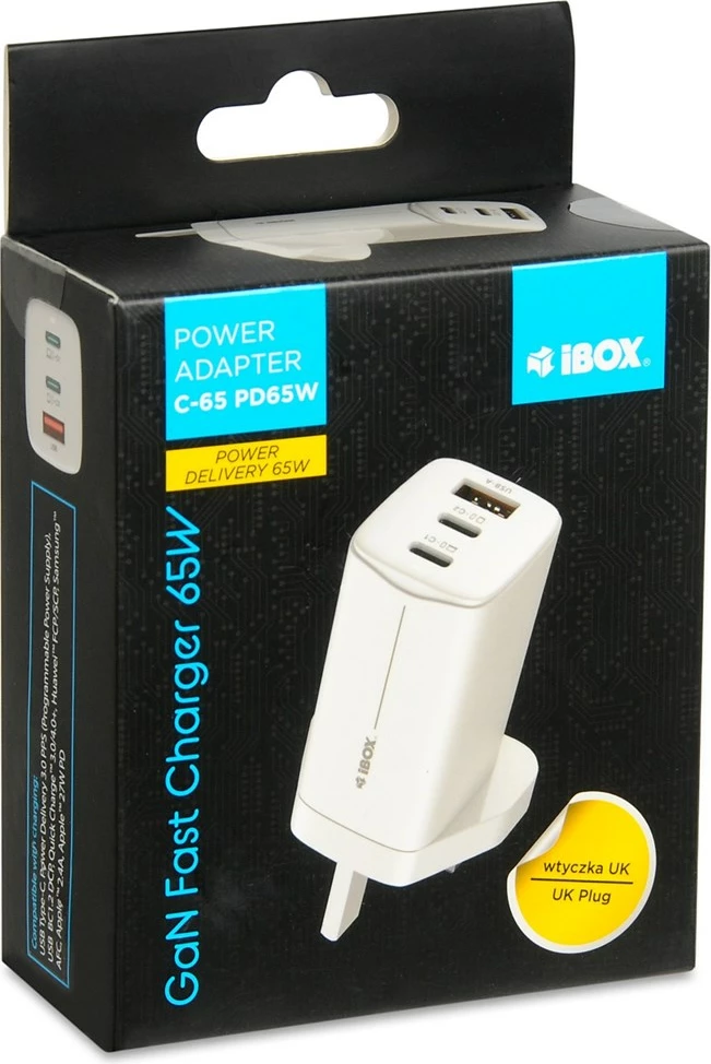 Karikues universal iBOX C-65 GaN 65W, prizë UK, i bardhë