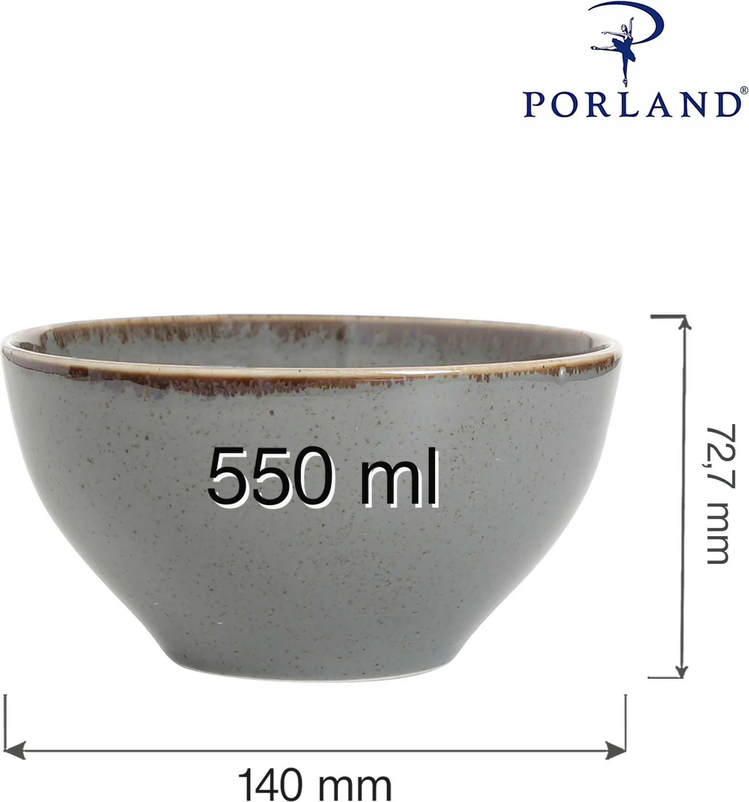 Tas Porland Seasons Stone 550 ml 140 mm, gri e errët, set 6 copë