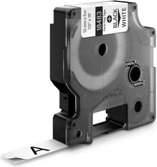 Shirit etiketimi Dymo 18483 (S0718210) 12 mm x 5.5 m, vinyl, i zi në të bardhë