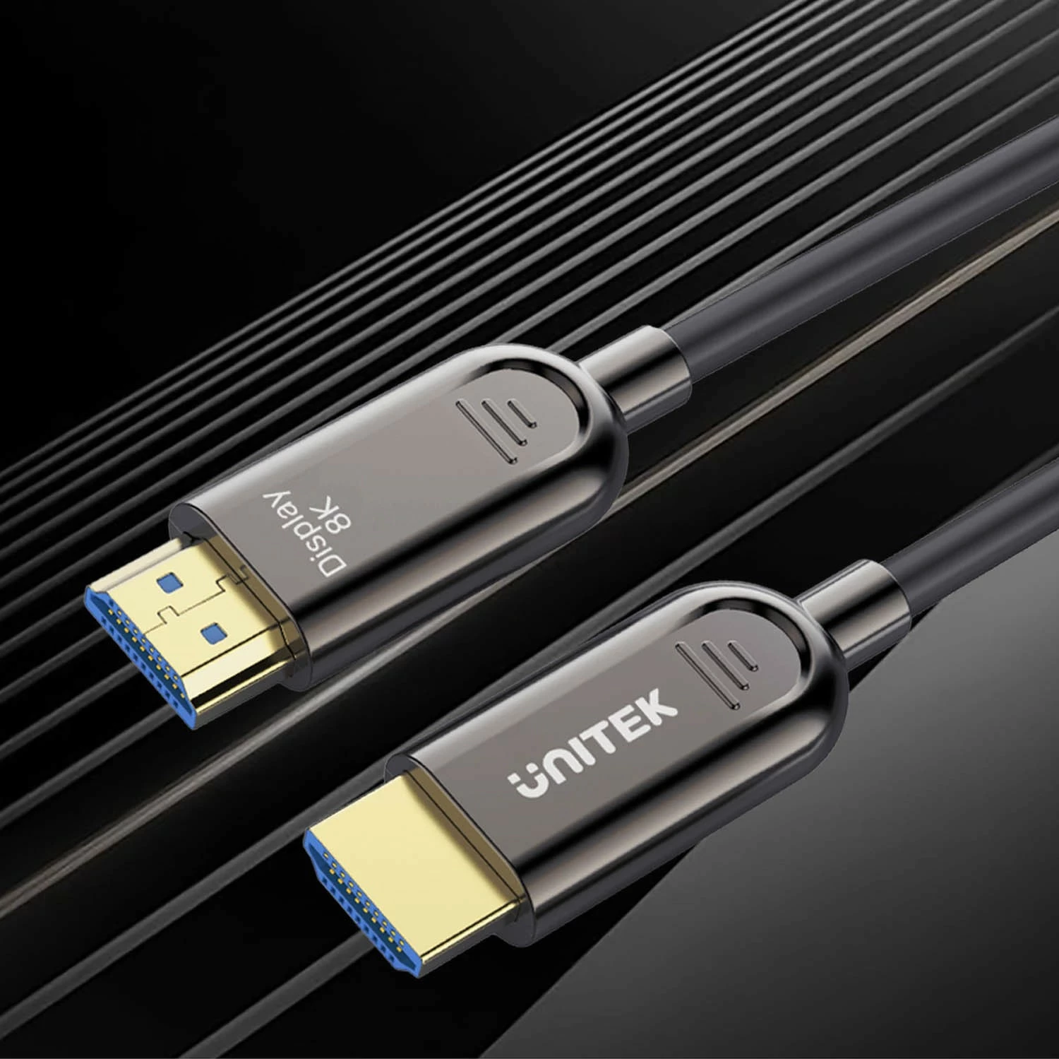 Kabëll optik HDMI Unitek 2.1 AOC 8K 120Hz 60m, zi-argjendtë