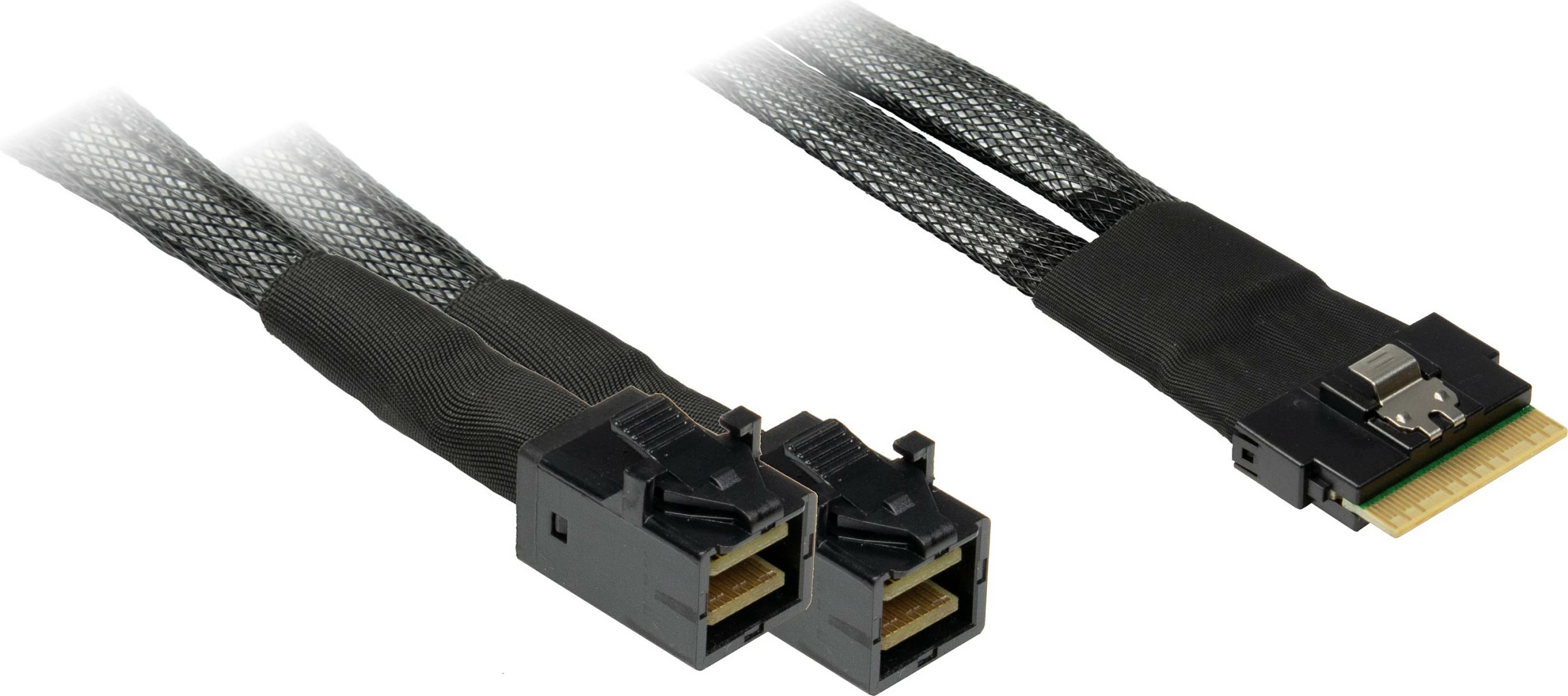 Kabel Inter-Tech SFF-8654 8i në 2x SFF-8643, 0.75m, i zi