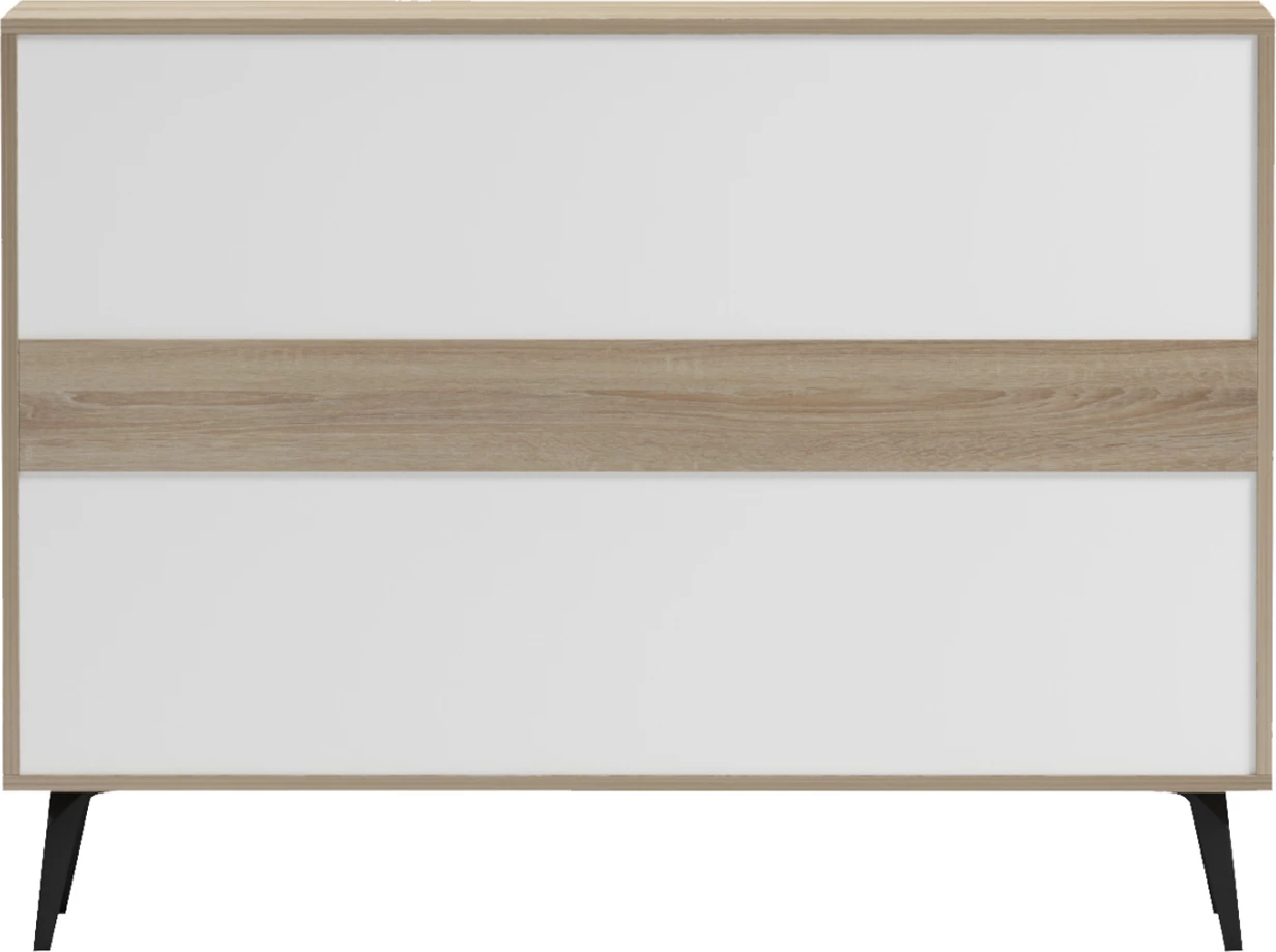 Komodë SAVORE, melaminë sonama/e bardhë, këmbë metalike të zeza, 110x35.5x82cm