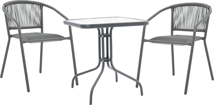 Tavolinë me karrige, ngjyrë antracit, metal-xham 70x70x70cm