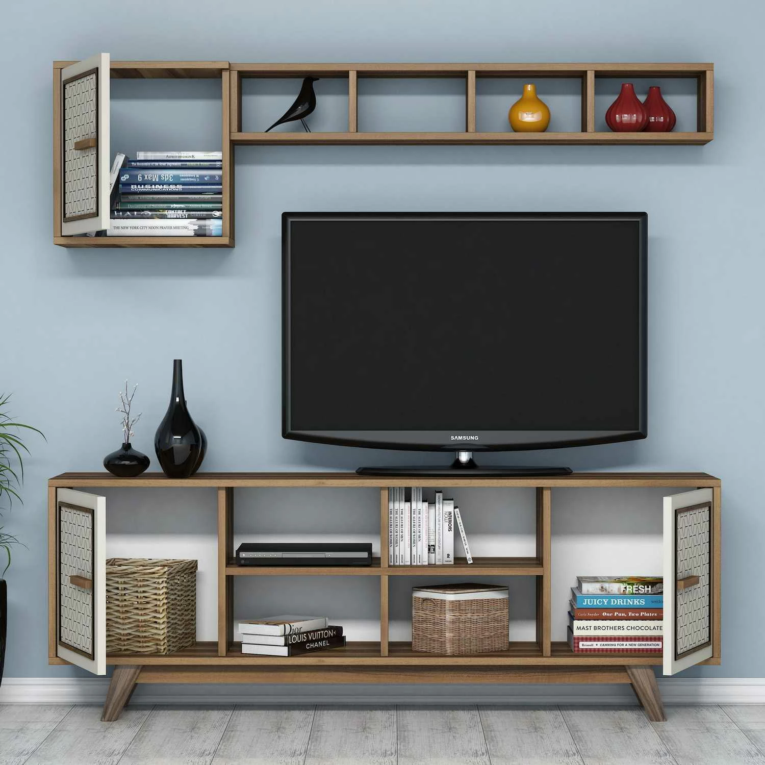 Komodë TV Skye Decor, Ayla, ngjyrë arre dhe krem