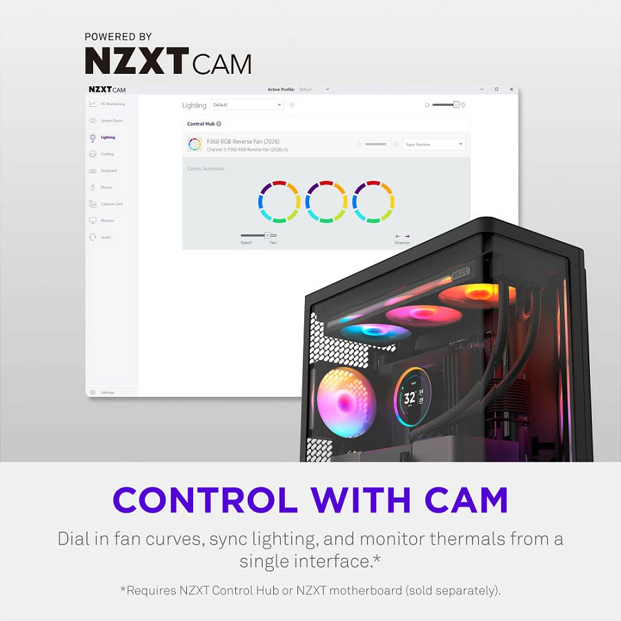 Ventilator kasë NZXT F140 RGB, 140mm, 4-pin PWM, i zi