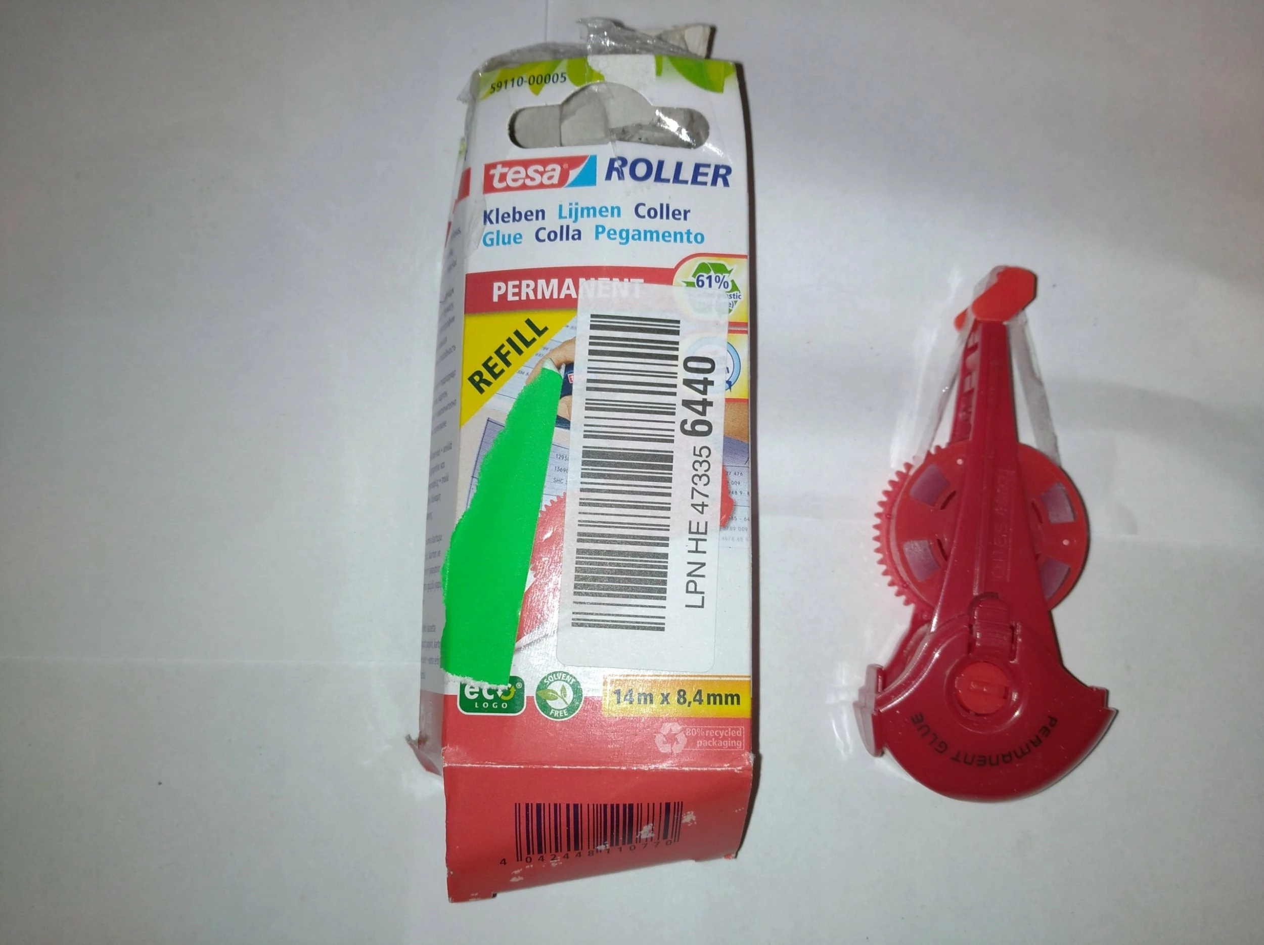 Rimbushje për roller ngjitës Tesa Roller Permanent 14 m x 8.4 mm, e kuqe, 1 copë