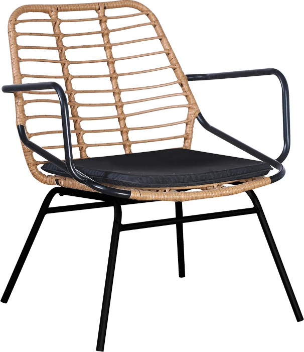 Tavolinë me karrige Naoki A set prej 5 copash ratan natyral-metal i zi-xham 160x90x78cm