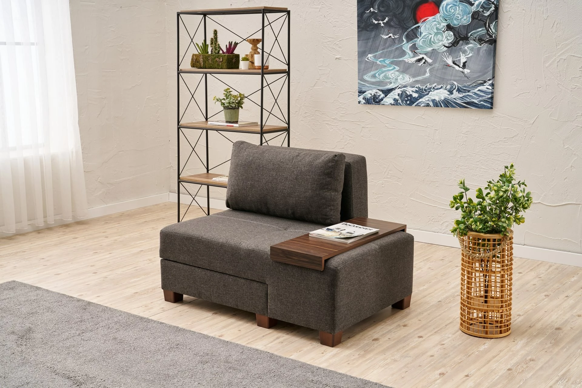 Krevat-kolltuk një vendësh, Atelier del Sofa, Perenna Linen, kënd i djathtë, ngjyrë antracit