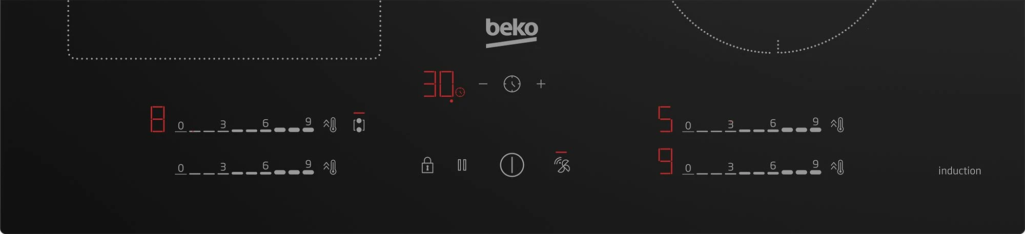 Pllakë induksioni Beko HII 64730 UFT 60 cm, 4 zona, IndyFlex, HobToHood, Booster, e zezë