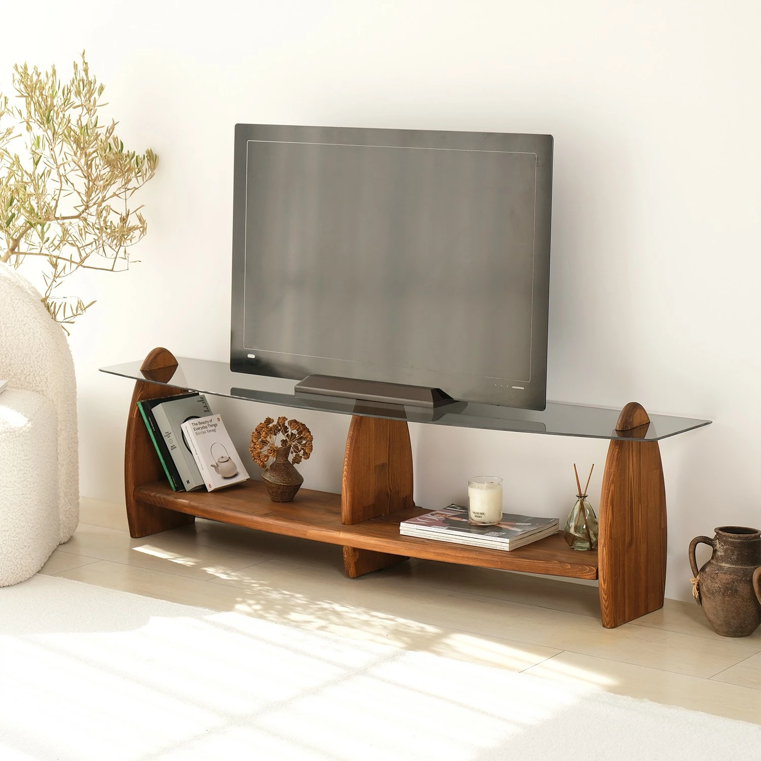 Komodë TV Skye Decor, ngjyrë gështenjë dhe fume