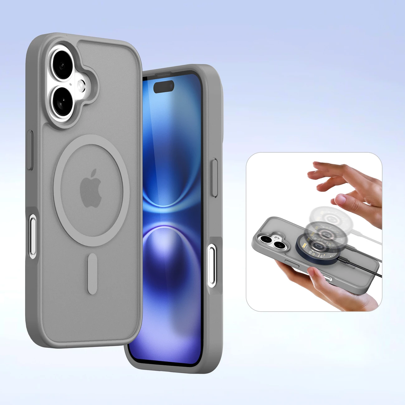 Mbështjellës Dux Ducis Lawa për iPhone 16, lëkurë, me portofol magnetik, Gri