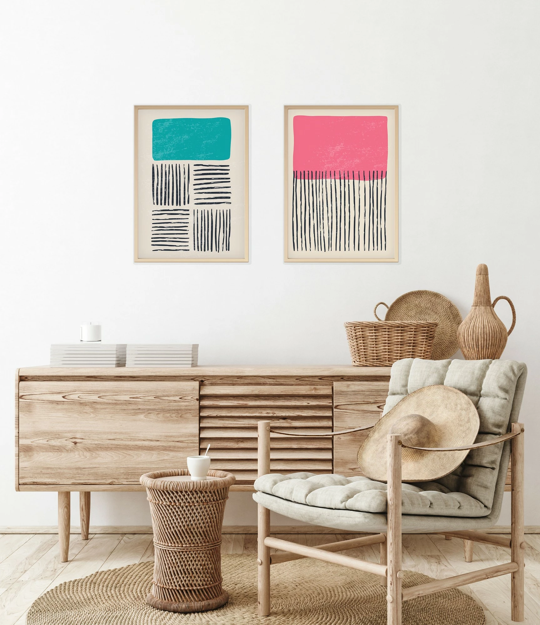 Piktura dekorative me kornizë MDF (2 copë), shumëngjyrëshe, Wallity, Huhu39, 20x30cm