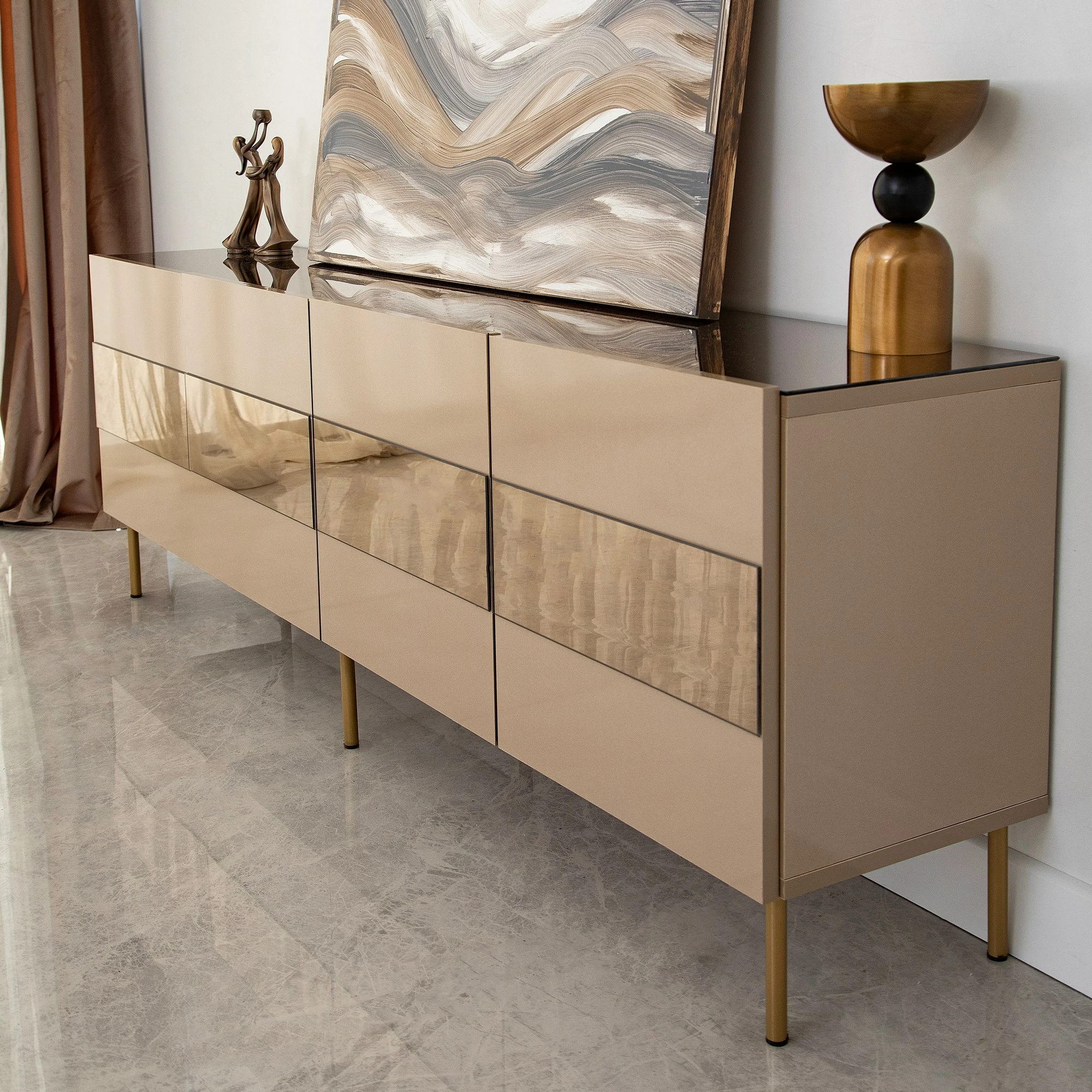 Komodë TV Hanah Home, Leon, bronz dhe ar