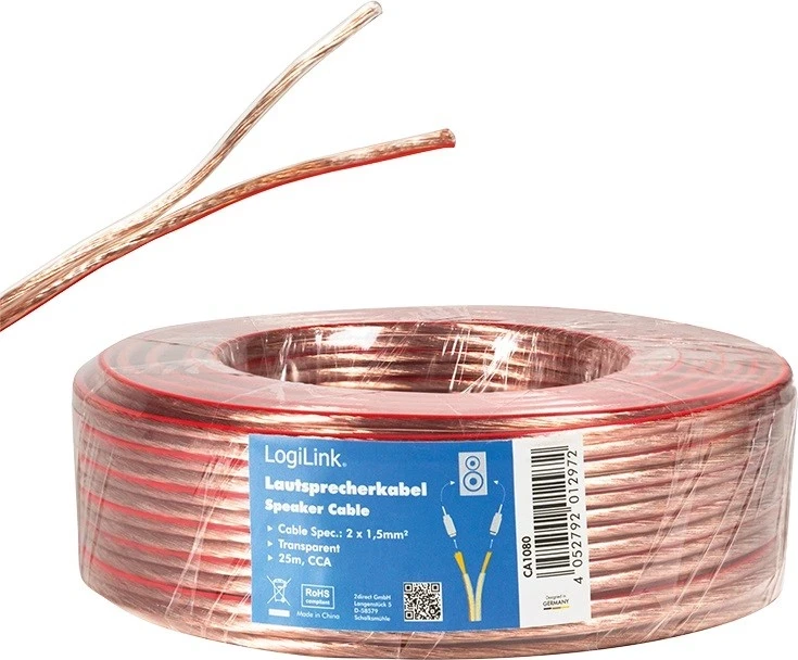 Kabllo për instalim të altoparlantëve Logilink, transparente