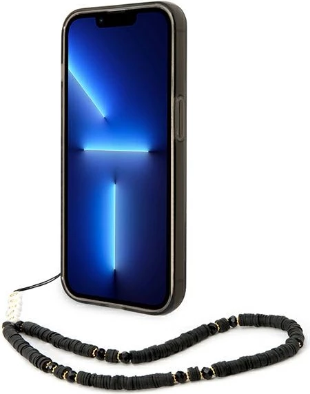 Mbështjellës Guess GUHCP14LHGCOHK për iPhone 14 Pro 6.1", Translucent Pearl Strap, i zi