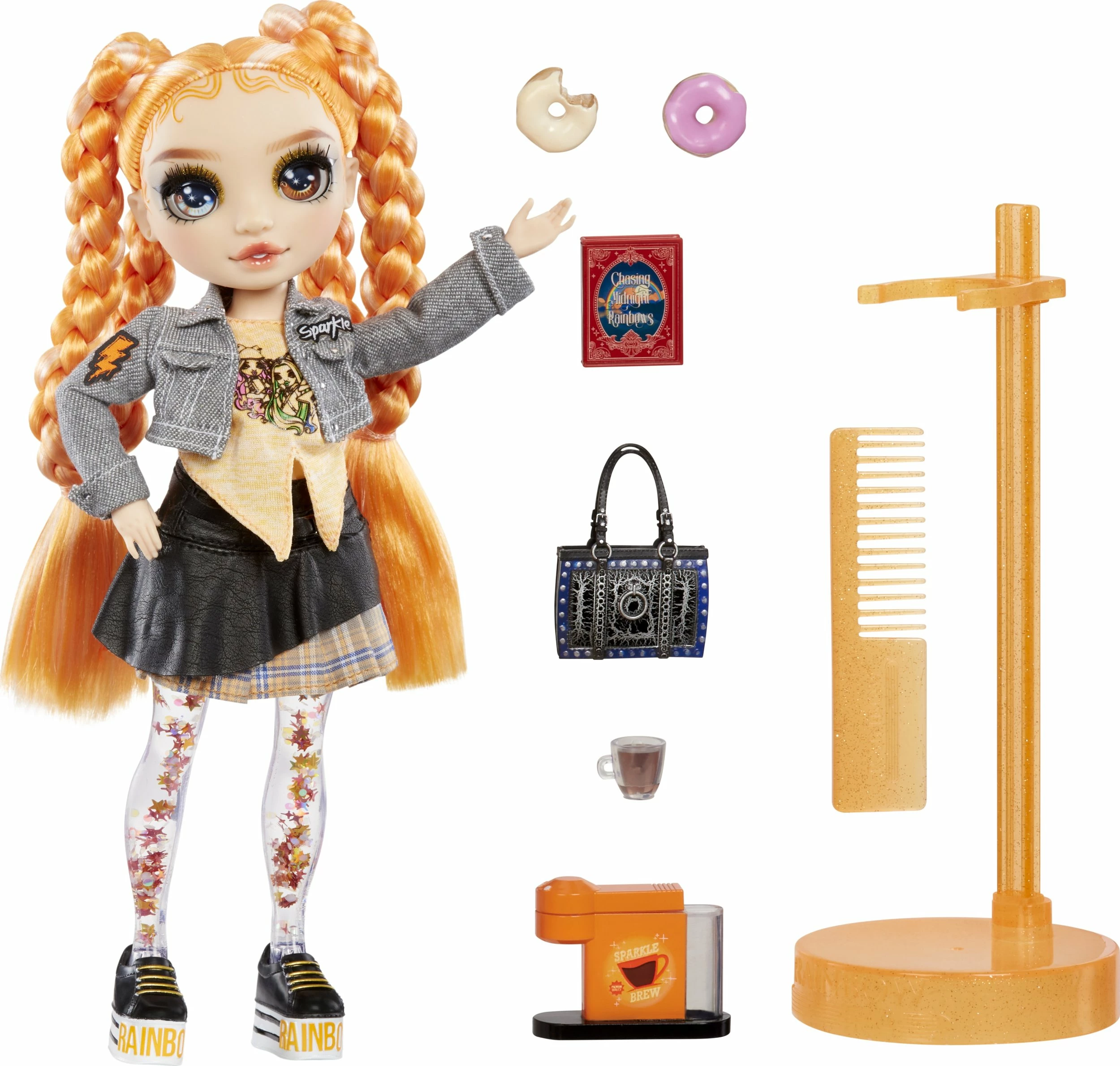 Kukull mode MGA Rainbow High Sparkle & Shine Clementine 28 cm, set, portokalli