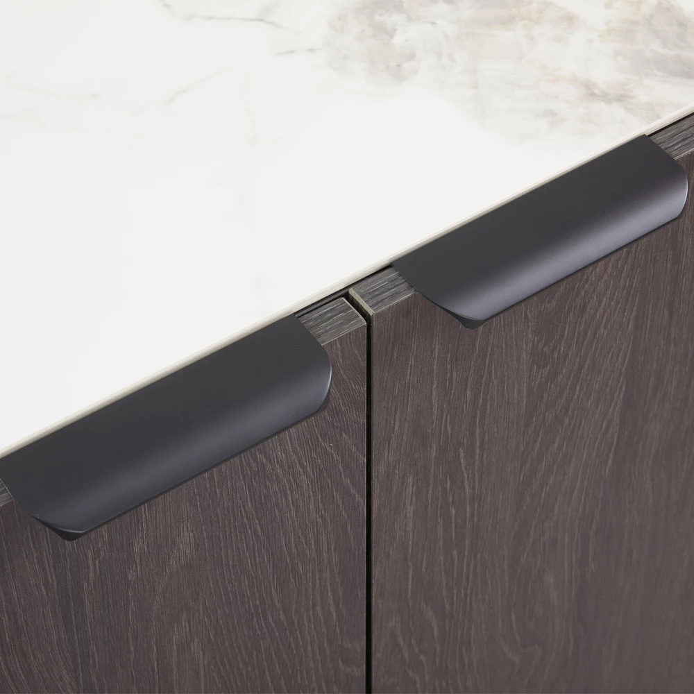 Komodë anësore NOTTE, ngjyrë e zezë dhe gur i bardhë, 180x40.5x84cm