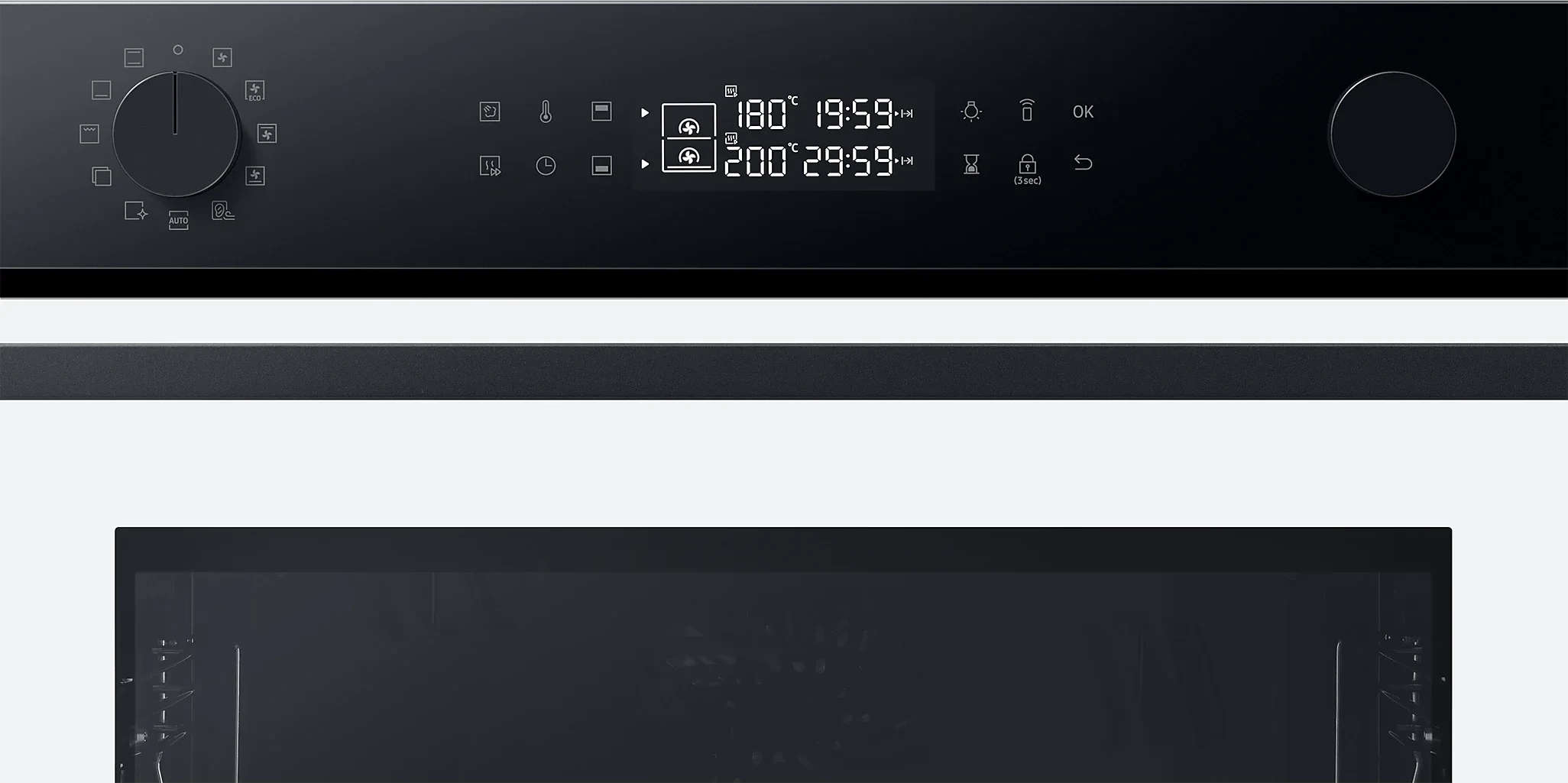 Furrë elektrike Samsung NV7B44403AW/U3 Dual Cook, BESPOKE, katalitike, avull natyral, Wi‑Fi, A+, 76 L, e bardhë