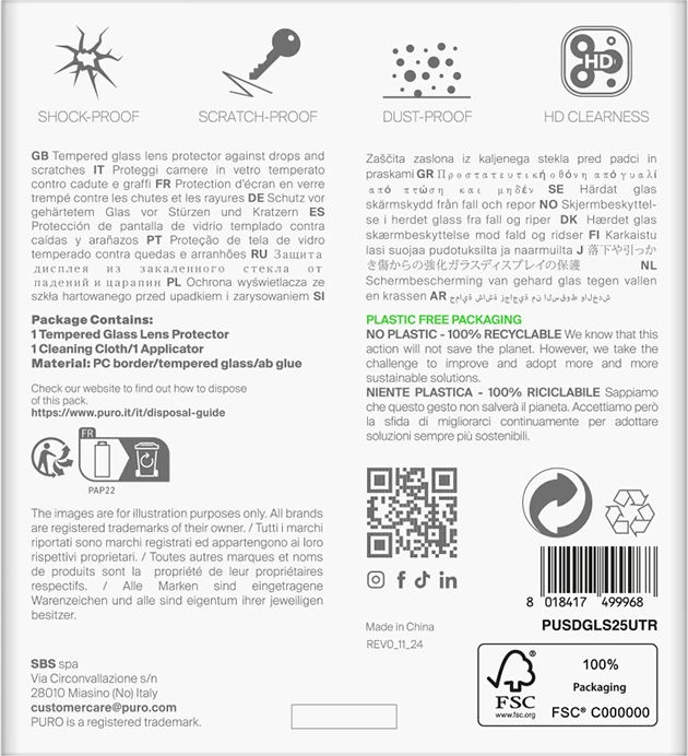Xham i temperuar për kamerë, Puro Single Camera Lens, për Samsung Galaxy S25 Ultra