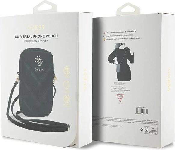 Çantë telefoni Guess Zip Quilted 4G, e zezë