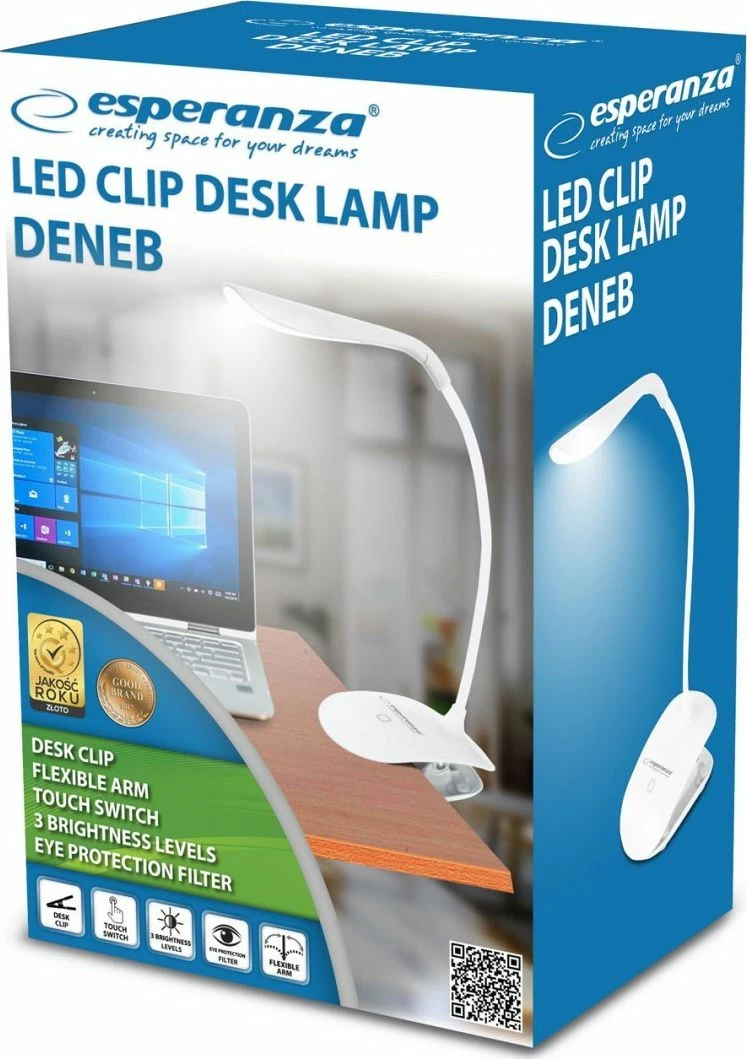 Lampë tavoline LED Esperanza Deneb ELD104W 3W USB me kapëse, e bardhë