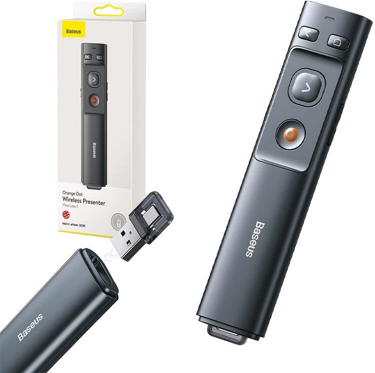 Telekomandë prezantimi Baseus Orange Dot me tregues lazer, USB/USB-C, Gri