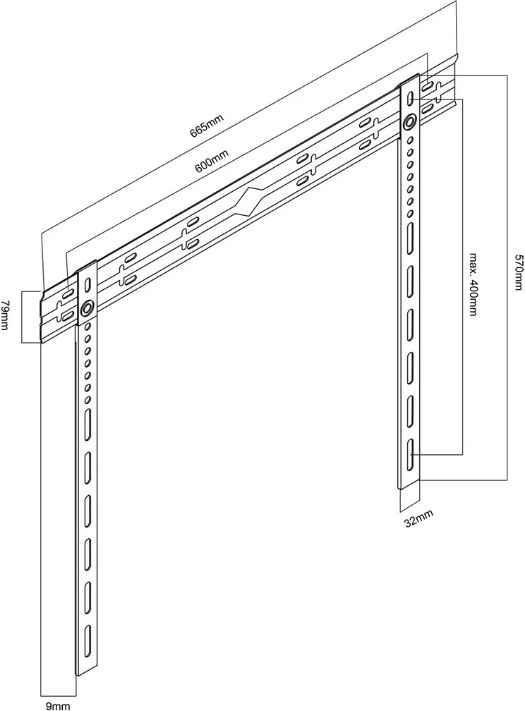 Mbajtës muri ultra i hollë për TV Maclean MC-123, për 40-85", max VESA 600x400, deri 80kg, i zi