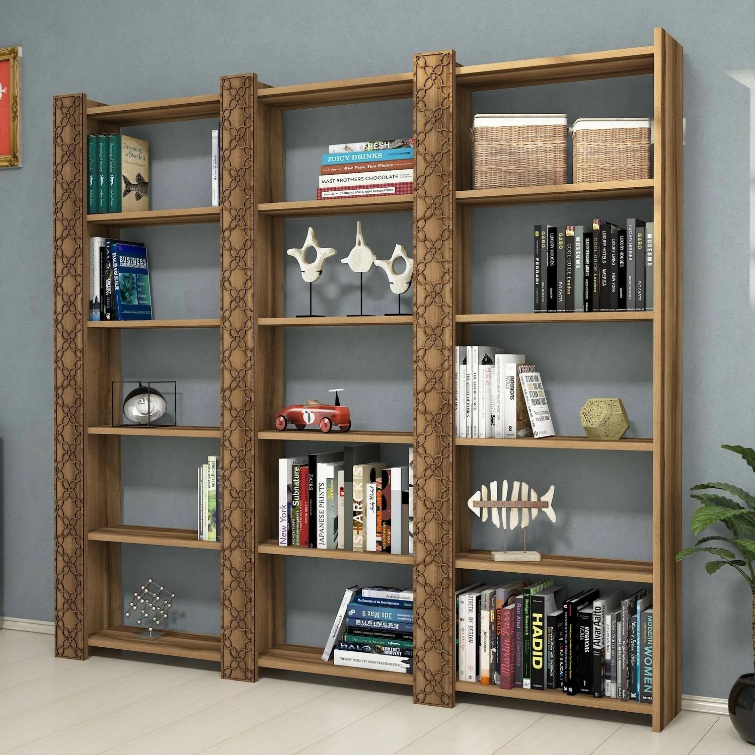 Raft librash Hanah Home, City 3, ngjyrë arre, 3 pjesë