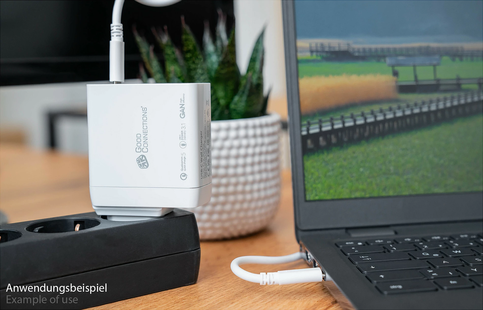 Karikues muri GoodConnections PCA-W006W, 140W GaN, 2x USB-C PD 3.1, Quick Charge 5, i bardhë