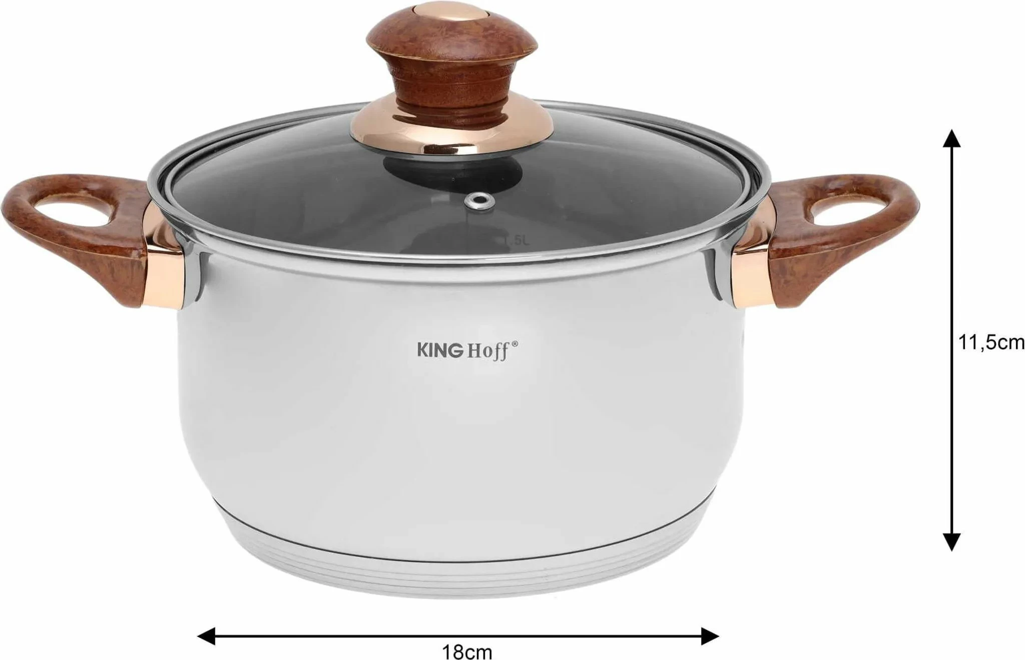 Set tenxheresh dhe tiganësh KingHoff KH 1768, 12 copë, inox, për induksion, imitacion druri, rozë-artë