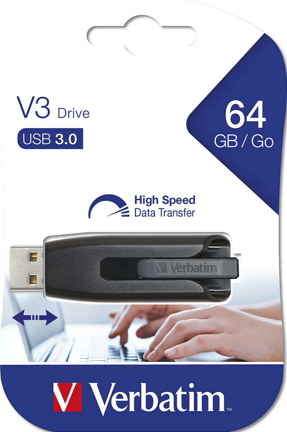 USB stick Verbatim Store 'n' Go V3 64GB, USB 3.2 Gen 1 (USB 3.0), USB-A, zi/hiri