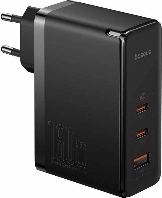 Karikues rrjeti Baseus GaN5 Pro CCGANG160CE 160W 2xUSB-C + USB-A me kabllo USB-C në USB-C 1m, i zi
