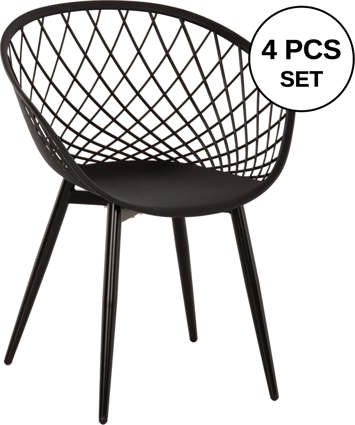 Karrige ARIADNE FH8001.22 polipropileni e zezë - këmbë metali të zeza 63x56x80Hcm., set prej 4 copësh