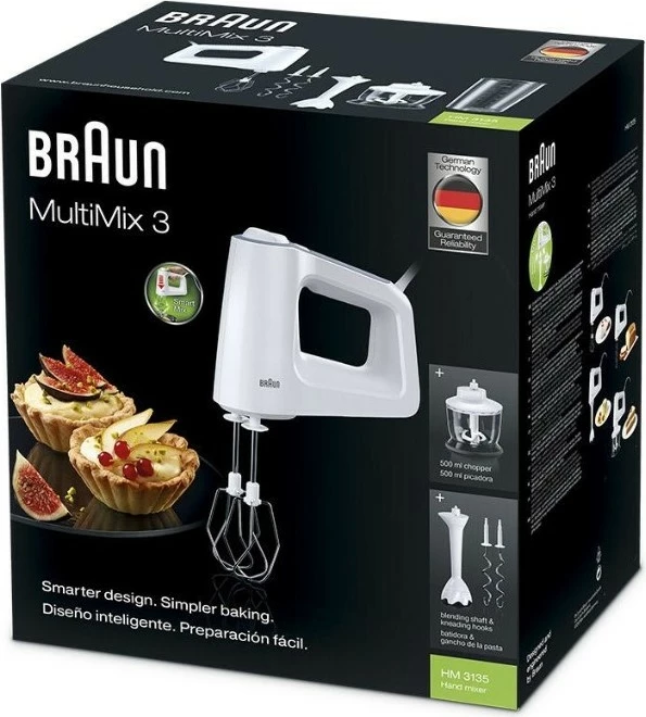 Mikser dore Braun HM 3135 WH, 500W, 5 shpejtësi, 0.6L, 0.5L, gri/bardhë
