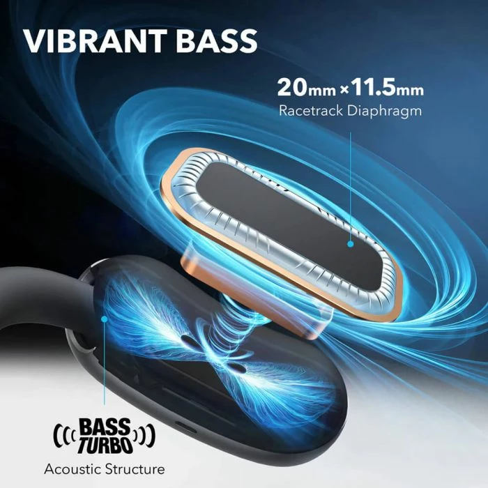 Kufje ANKER Soundcore AeroFit 2, open-ear, Hi-Res LDAC, 42h me kuti karikimi, wireless charging, IP55, të zeza