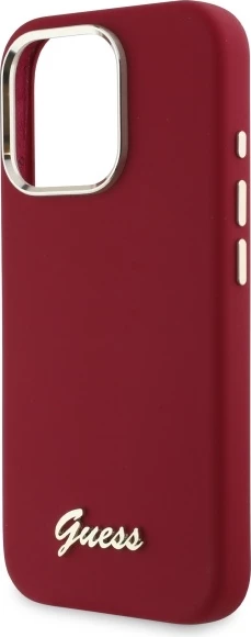 Mbështjellës Guess Silicone Script Metal Logo për iPhone 16 Pro, Kuqe