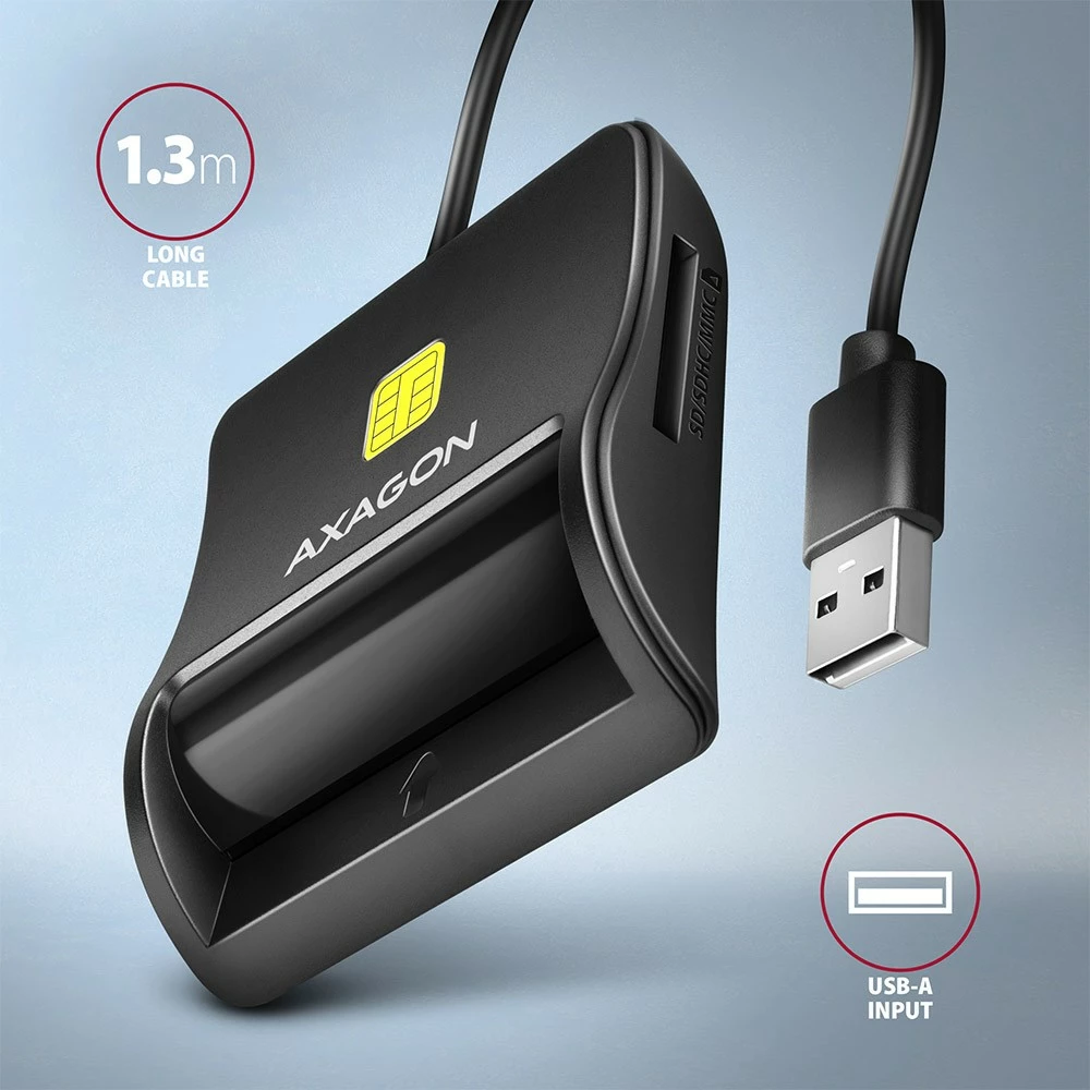 Lexues kartelash AXAGON CRE-SM3SD, USB 2.0, për Smart Card/SD/microSD/SIM, i zi