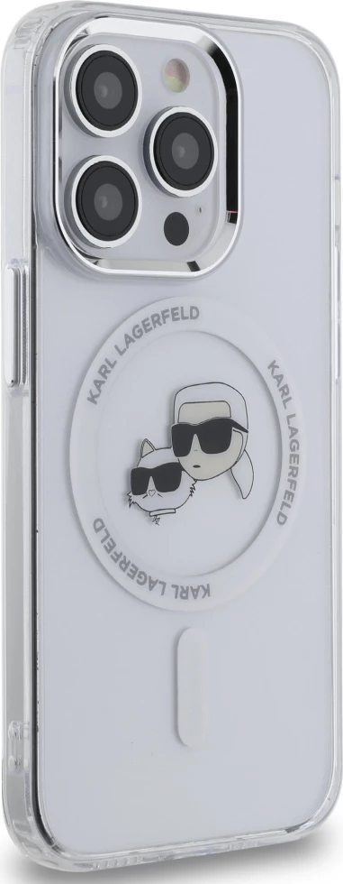 Mbështjellës Karl Lagerfeld IML Metal Karl & Choupette Head MagSafe për iPhone 14 Pro, Bardhë