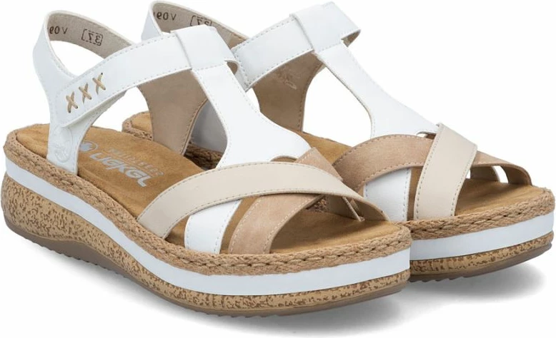 Sandale platforme femra Rieker V0919-80, të bardha