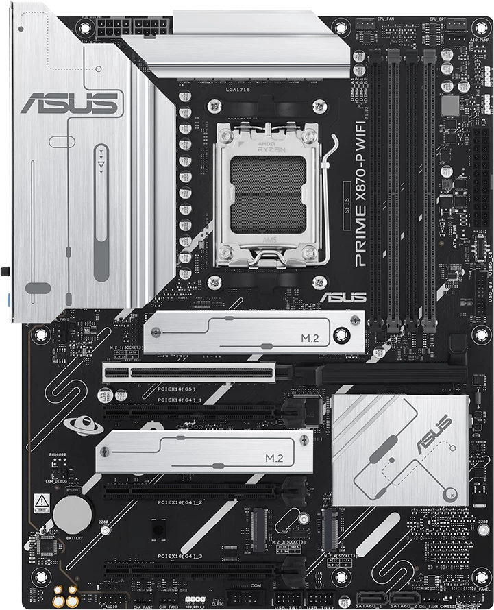 Pllakë amë ASUS PRIME X870-P WIFI, ATX, Socket AM5, DDR5, Bluetooth 5.4, 2.5Gb LAN, e zezë/argjendtë
