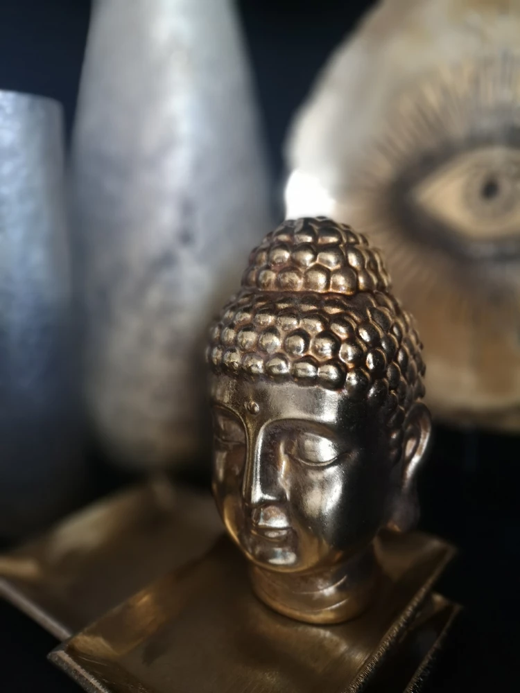 Dekor Buda, ngjyrë ari antik, polirezine, 16x14x22cm