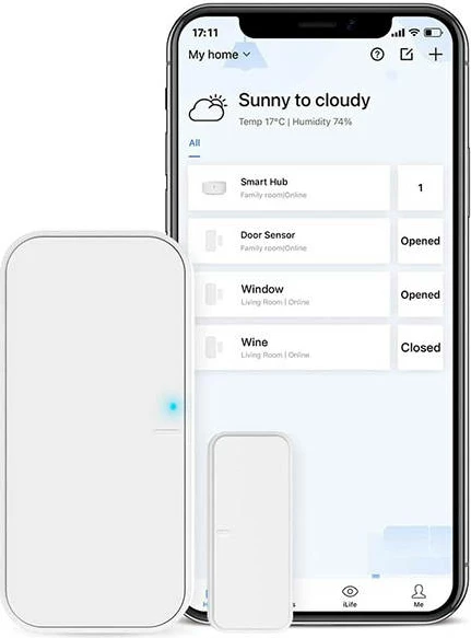 Sensor dere i mençur BroadLink DS4-FC me S3 HUB, i bardhë