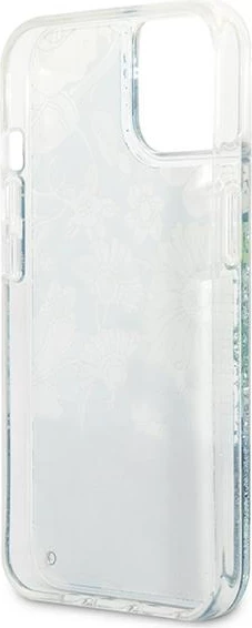 Mbështjellës Guess Flower Liquid Glitter për iPhone 13 6.1", i fortë, Gjelbër
