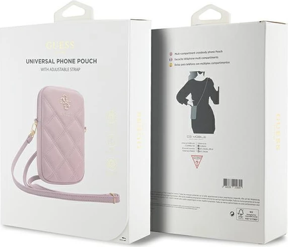 Mbështjellës Guess Zip Quilted 4G për celular, Rozë