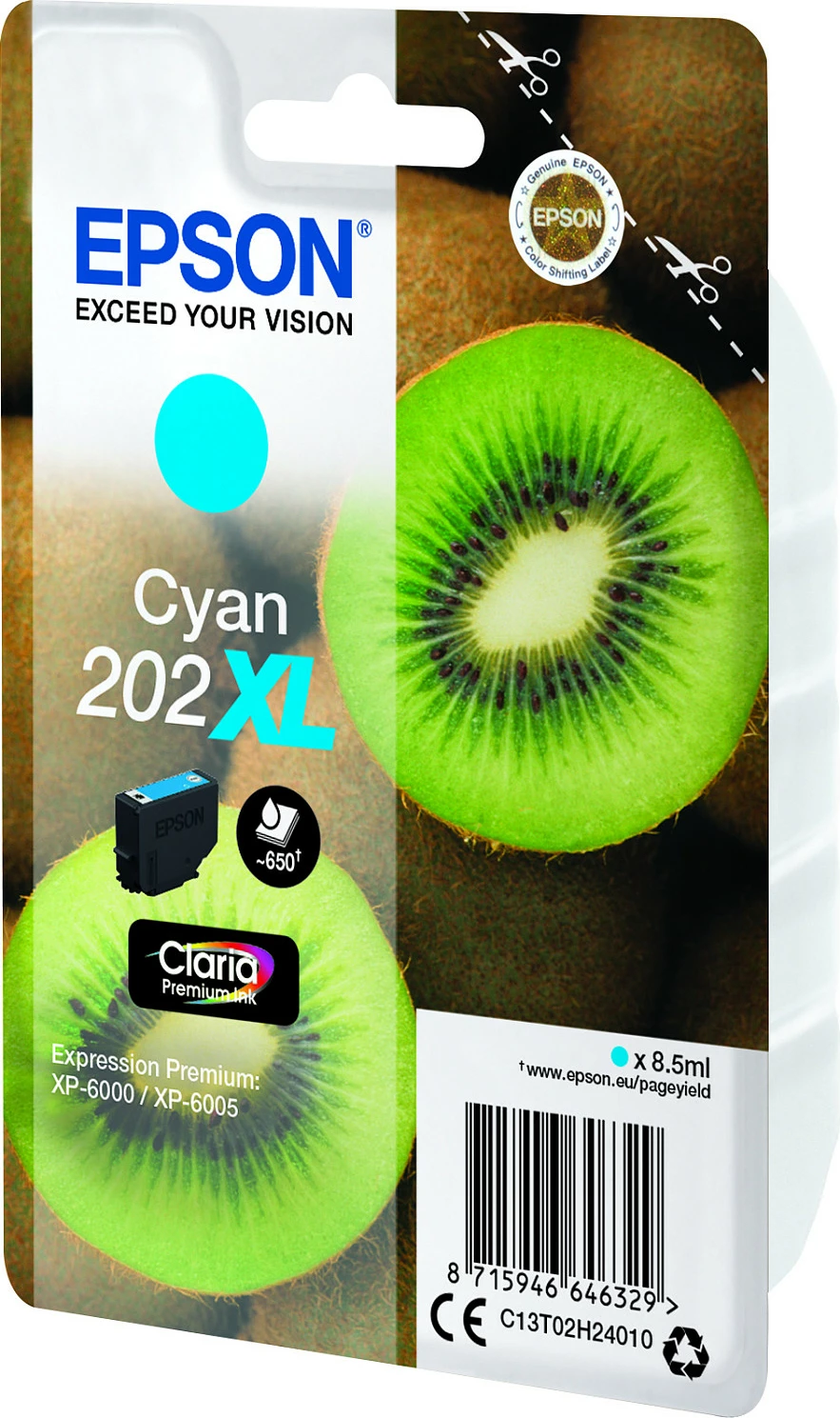 Bojë Epson Kiwi Singlepack Cyan 202XL, 8.5 ml, 650 faqe