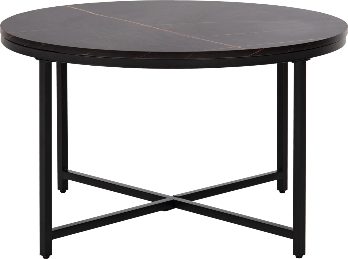 Tavolinë kafeje, melaminë ngjyrë mermeri të zi, këmbë metalike të zeza, FH9420.03, Φ80x48.5H cm