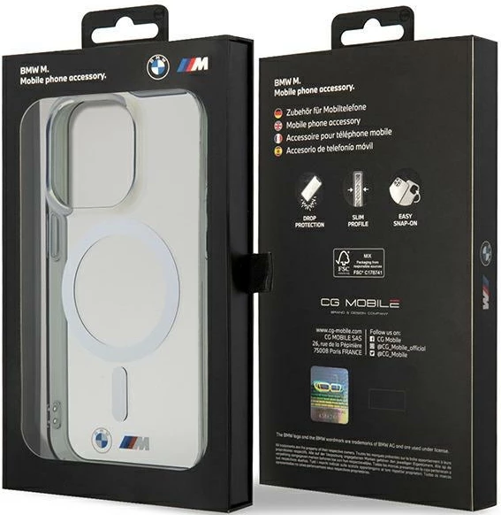 Mbështjellës BMW Silver Ring MagSafe për iPhone 15 Pro, transparent