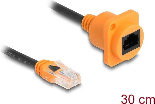 Kabllo rrjeti DeLOCK 90804 Cat5e RJ-45 (mashkull në femër), 0.3 m, UTP, zezë/portokalli