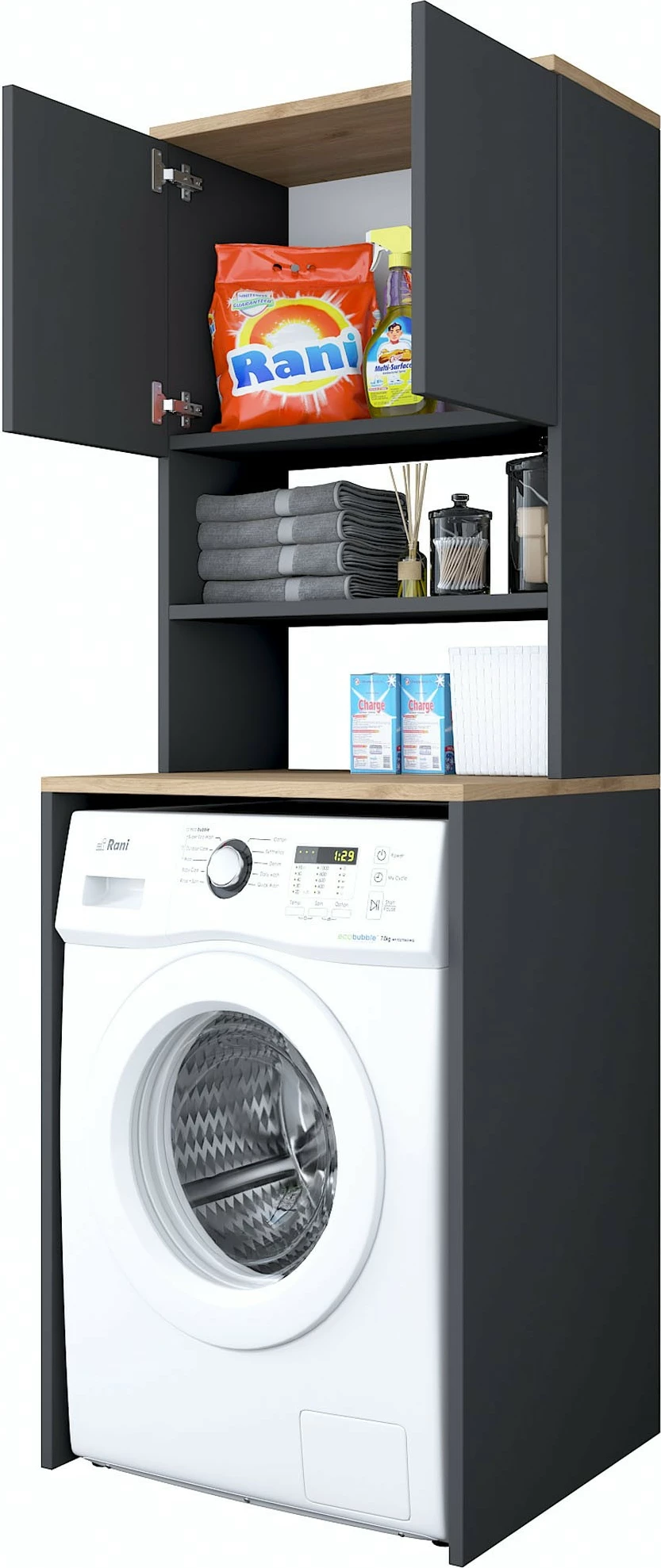 Dollap për lavatriçe, ngjyrë arrë dhe antracit, Hanah Home KD101 - 2674