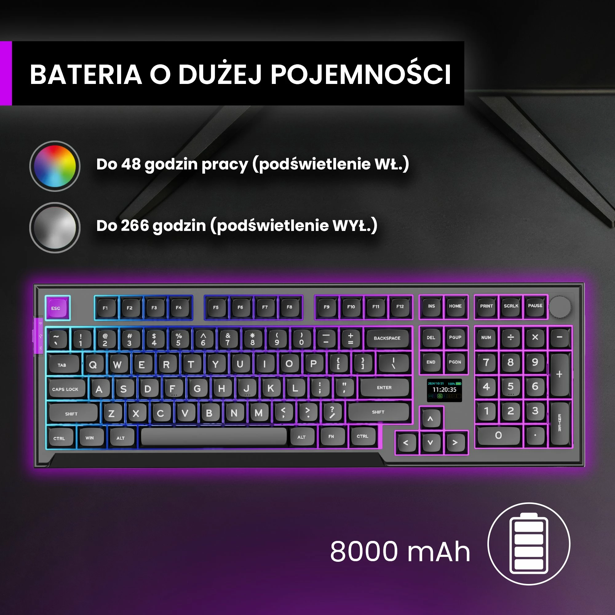 Tastierë mekanike gaming PREYON Silent Claw PSCB105B, Gateron Brown Pro, full-size 100%, RGB, tri-mode, US layout, e zezë